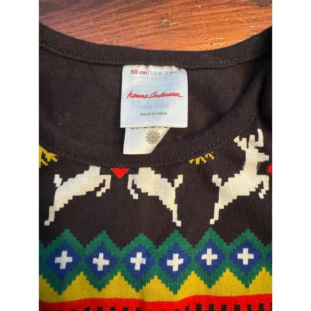 Hanna Andersson Fair Isle Romper Christmas Reindeer Tree Unisex 0-3 mo